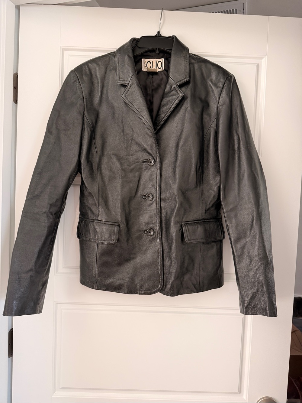 Clio Black Leather Tailored Women's Blazer Jacket